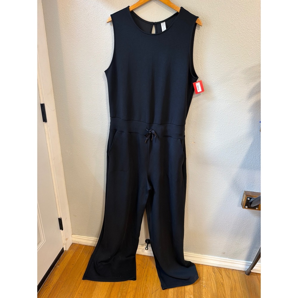 Spanx AirLuxe Jumpsuit Womens 1X Tall Black Sleeveless Wide Leg New With Tags